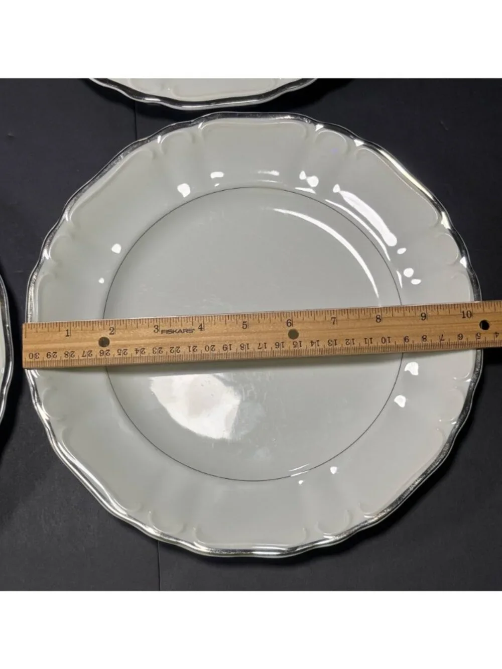 Harmony House Silver Sonata Set Of 4 Fine China Dinner Plates Japan Vintage 60s